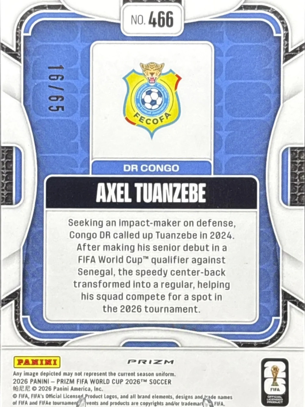 Panini Prizm Axel Tuanzebe Pink Shimmer PrizmTrading Card - LE 16/65